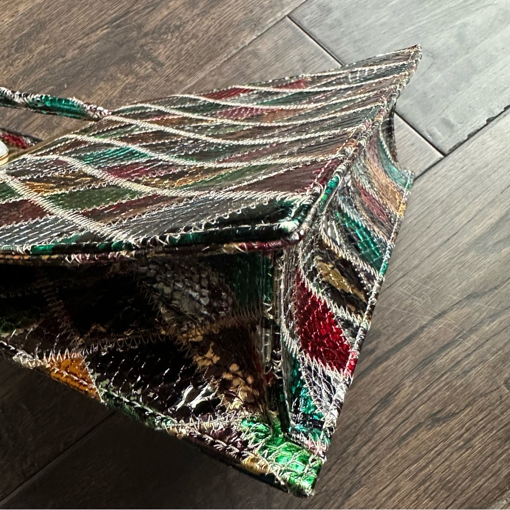 Marie Laure Rectangle Frame Bag Multicolored Patch Chamorel Python Handbag RARE - Picture 10 of 16